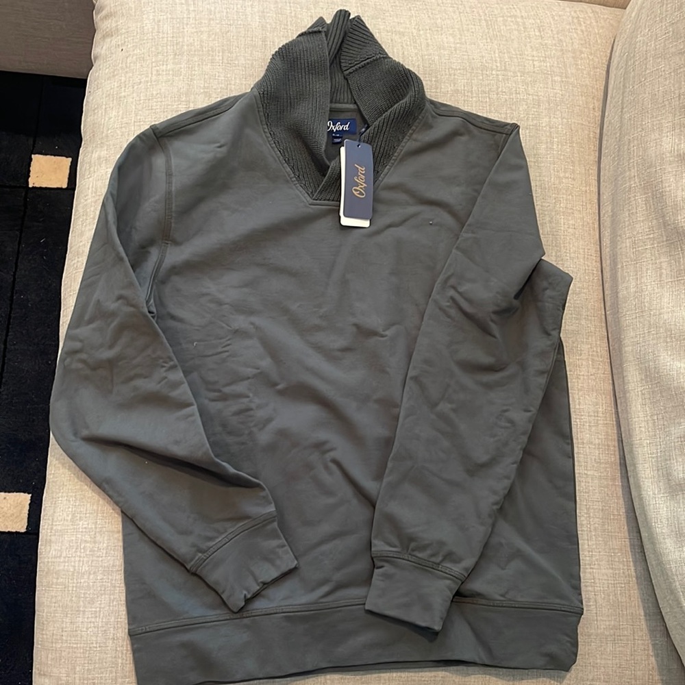 Brand New Olive Green Sweatshirt with Shawl Collar (Size: Medium)